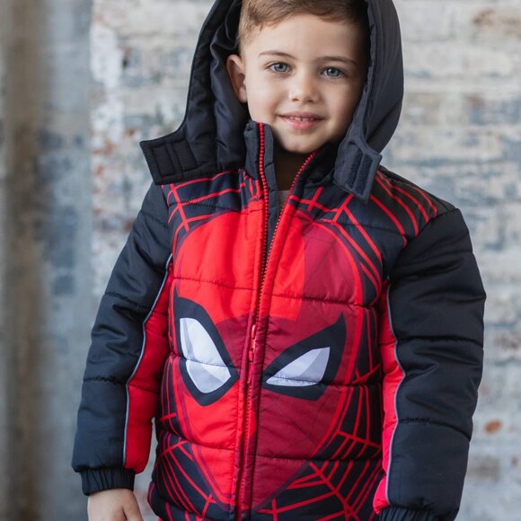 NWT Marvel Spider-Man Toddler Boys Zip Up Puffer Jacket Red/Black 4T - Picture 7 of 9